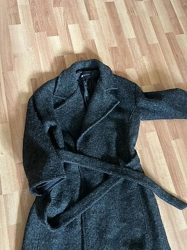 Şortlar: Tünd boz rəngdə uzun palto - Model: Kəmərli, xanım üçün uzun palto - — 2