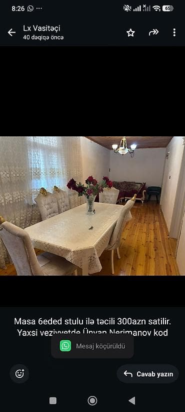 Masa 6eded stulu ilə təcili 300azn satilir. Yaxsi veziyyetde Ünvan