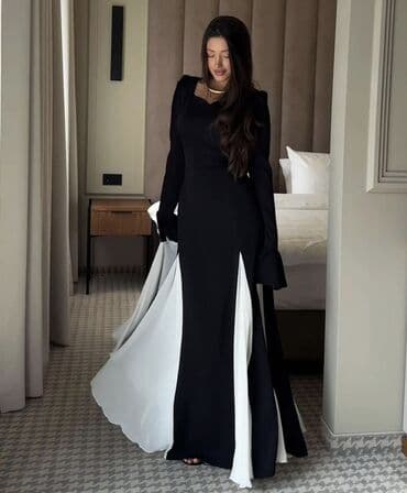 don ziyafət: Ziyafət donu – elegant iki rəngli model - Rəng: qara-ağ kombin - — 1