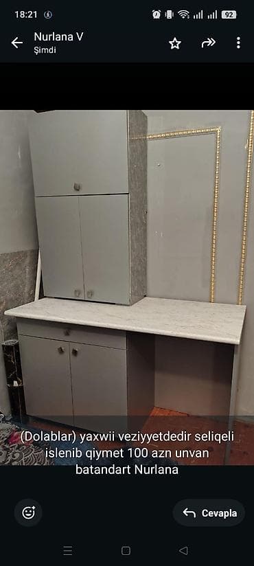 (Dolablar) yaxwii veziyyetdedir seliqeli islenib qiymet 100 azn unvan