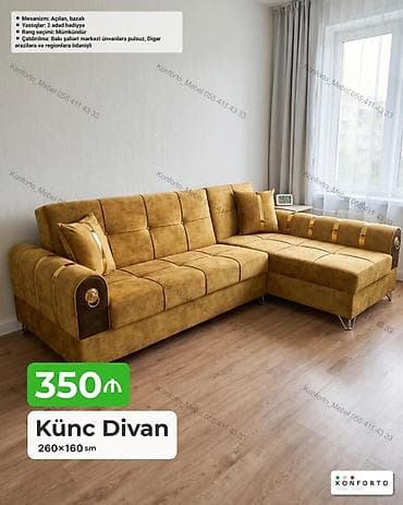 Künc divan – 260×160 sm - Açılan, bazalı mexanizm: qonaq yatağı və — 1