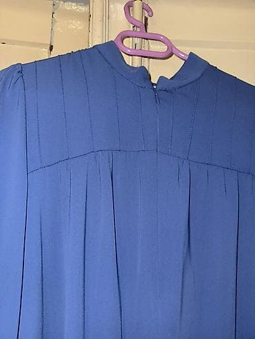 Qadın geyimləri: Mavi rəngli uzun don - Stil: Sadə və zərif, tamörtülü kəsim - Yaxa — 4