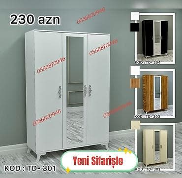 şifanerler: Yeni, 3 qapılı, Güzgülü, Ağ, Digər material, Açılan, Düz dolab — 1