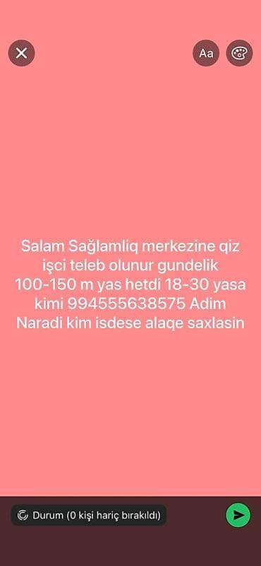 santexnik ustasi hovsan: Sağlamlıq mərkəzinə qadın işçi tələb olunur. - İş yeri: Sağlamlıq — 1