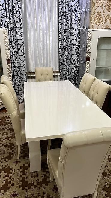 Qonaq otağı üçün, İşlənmiş, Açılan, Dördbucaq masa, 6 stul