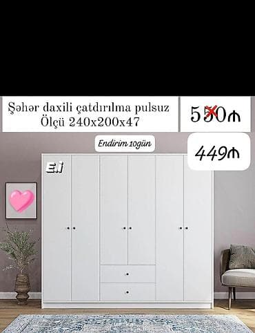 5 qapı, Siyirməli, Ağ, Açılan, Düz dolab