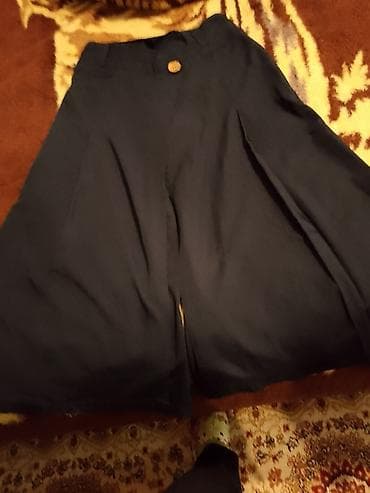 boyfrend şalvar: Qadın geniş qırçımlı şalvar (kulot üslubu) - Rəng: tünd göy/qaraya — 2