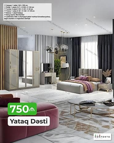Yataq dəsti – 750₼ Komplektdə: - Çarpayı: 1 ədəd, 160 × 200 sm - — 1
