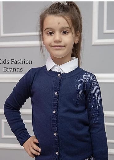 Qız uşaqları üçün rəsmi üslubda kardiqan - Rəng: tünd göy - Model: önü