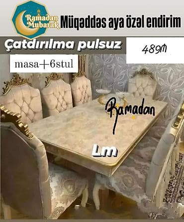 ikinci el dirnaq stolu: Dördbucaq masa, 6 stul — 1