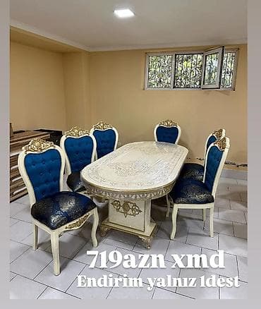 Klassik üslubda yemək masası dəsti - Dəst: 1 masa + 6 stul - Masa
