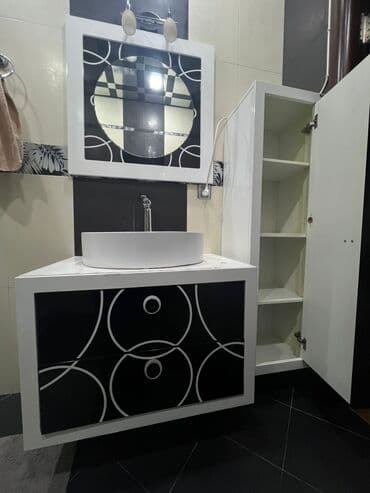 tek guzgu: Ağ rəngli hamam mebeli dəsti - Lavabo: dairəvi qab formalı, üstdən — 1