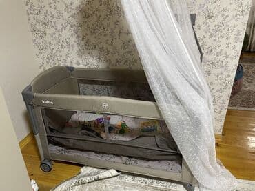 manej uşaq ucun: Kidilo uşaq çarpayısı / maneyaj (playpen) - Rəng: boz - Şəbəkəli yan — 2
