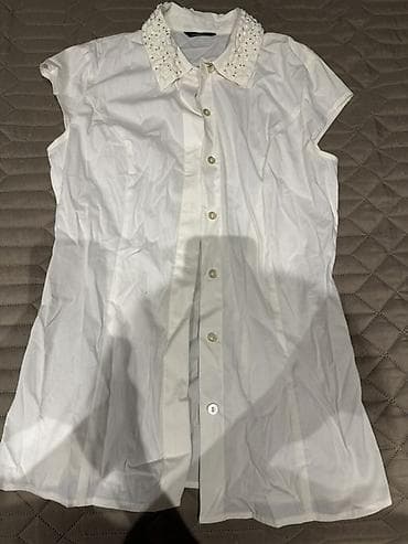 ağ sarucka: Ağ rəngli qadın köynəyi - Qısaqoll, düyməli model - Klassik pointed — 1