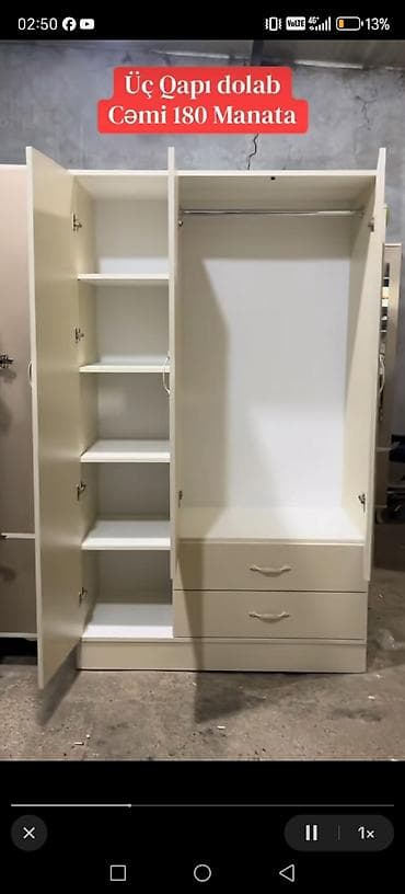 3 qapılı dolab: 3 qapılı, Bej, Digər material, Açılan, Düz dolab — 2