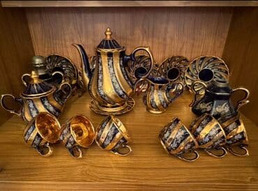 Çay dəsti, rəng - Qızılı, Farfor