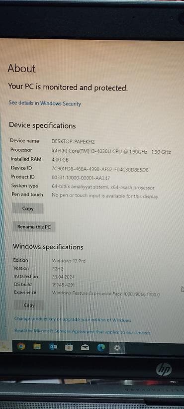 Skanerlər: Hp 15.6 ekran 4gb - ram 240gb - ssd Windows 10 pro sistem Blutuz - var — 2