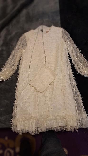 Uşaq geyim dəsti 1) Ağ zərif paltar + kiçik çanta - Rəng: ağ/ekru -