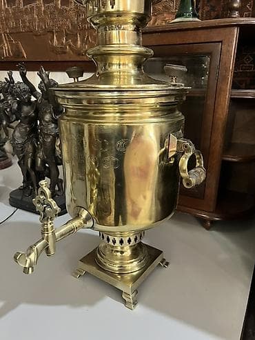 Старинный самовар, 1906 год, Латунь, Состояние: Отличное — 1