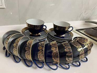 Qəhvə dəsti, rəng - Göy, Keramika, 12 nəfərlik, Almaniya