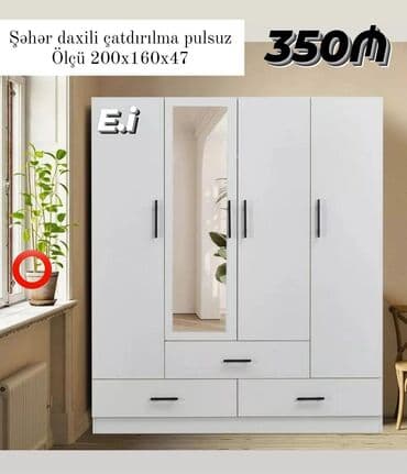 usaq ucun yazi lovhesi: Yeni, Açılan, 4 qapılı Qarderob, paltar dolabı — 2