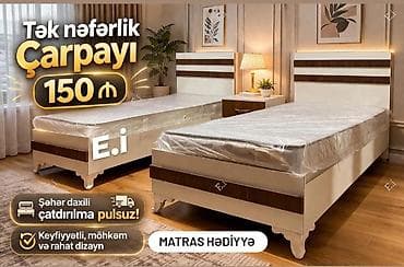 tek krafat: Tək nəfərlik çarpayı – 150 ₼ - Rəng: ağ və qəhvəyi kombinasiya - — 1