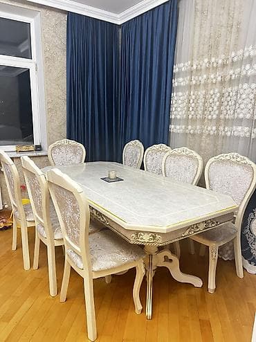 manikur masası: Qonaq otağı üçün, Açılmayan, Oval masa, 8 stul — 5