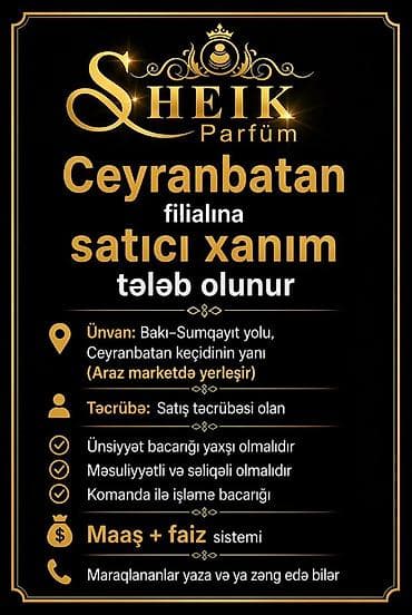 Satış məsləhətçisi tələb olunur, Yalnız qadınlar üçün, 18-29 yaş, 1 ildən az təcrübə, Aylıq ödəniş