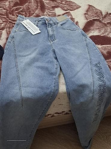 cins: Balenciaga loqolu mavi cins şalvar - Model: yüksək belli — 1