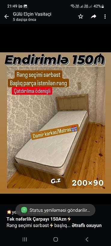 tek kravat: 💥yeni və sifarişlə💥 *Tək nəfərlik Çarpayı 150Azn*⚡ Rəng seçimi — 1