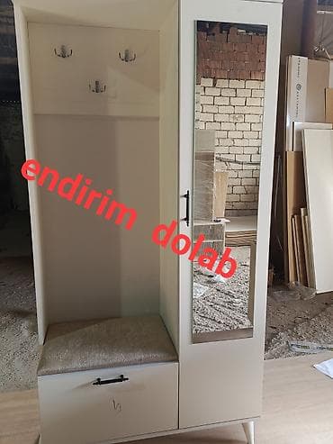 1 qapı, Güzgülü, Bej, Digər material, Açılan, Düz dolab