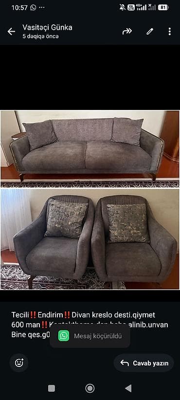 Tecili‼Endirim‼Divan kreslo desti.qiymet 600 man‼Kontakthome.dan baha