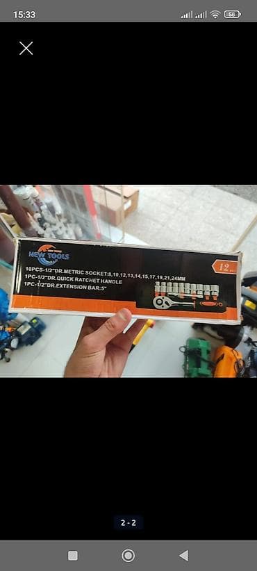 acar az: 12 hissəli qollu başlıq açar dəsti – NEW TOOLS Tərkibi (1/2" dr.): - — 2