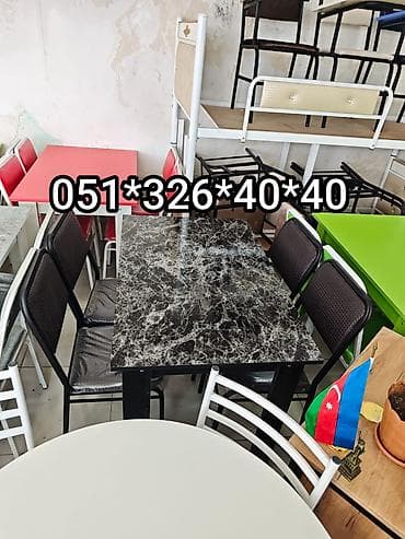 işçi masa: Stullar ilə, Dördbucaq masa, 4 nəfər, Azərbaycan, Zəmanətli, Kredit yoxdur, Pulsuz quraşdırılma — 8