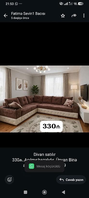 Divan satılır 330₼. Açılmır,bazalıdır. Ünvan Binə — 1