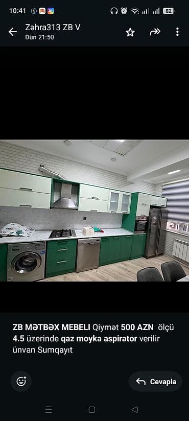 *ZB* *MƏTBƏX MEBELI* Qiymət *500 AZN* ölçü *4.5* üzerinde *qaz moyka