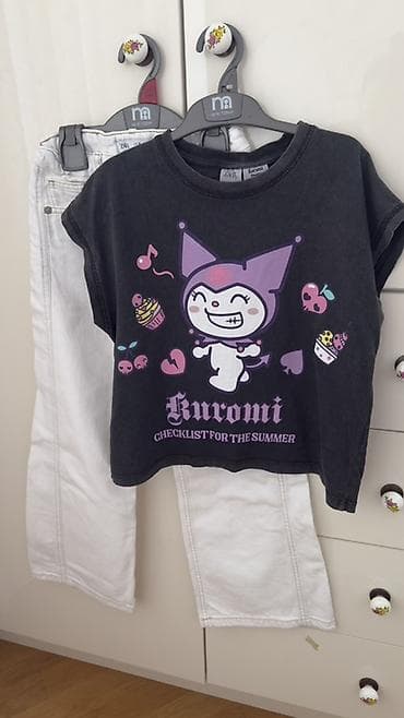 Uşaq geyim dəsti - T-shirt: Qara rəngdə, qısaqollu, ön tərəfində