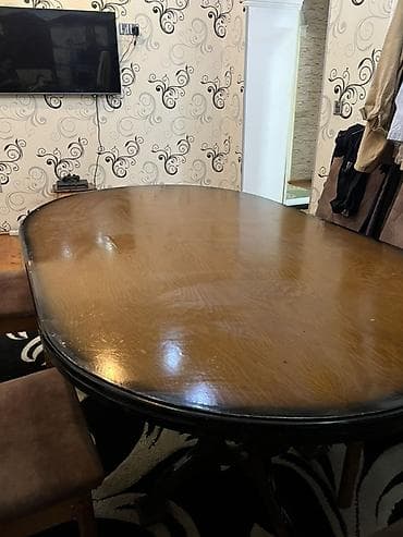 nerj stol: Oval formalı yemək masası - Material: tam ağac üst tabla, laklı səth; — 1