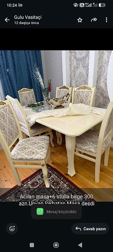 Acilan masa+6 stulla birge 300 azn.Unvan lokbatan.Masa desdi — 1