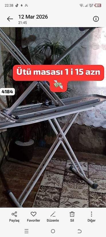 turkmen tekstil az: Ütü masası - Tənzimlənən hündürlüklü, qatlanıb yığıla bilən — 1