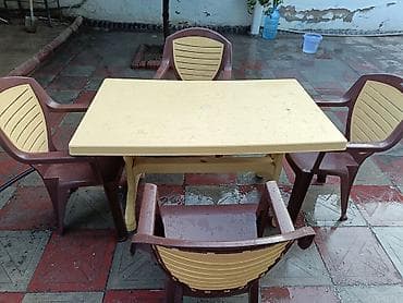 plastik stollar: Plastik bağ dəsti – 1 masa + 4 kreslo - Material: möhkəm plastik — 1