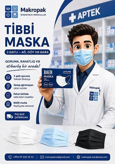 maşka: 😷 BAER tibbi maskalar — rahatlıq və keyfiyyət bir arada! 3 qatlı — 1