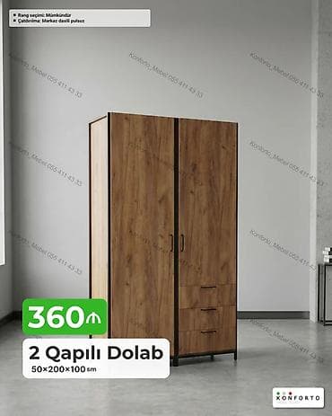 Mebel: 2 qapılı dolab – 50×200×100 sm - Material və dizayn: Təbii ağac — 1
