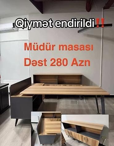 oxu masası: Ofis mebel dəsti – 280AZN - L‑şəkilli iş masası: laminat ağac — 1