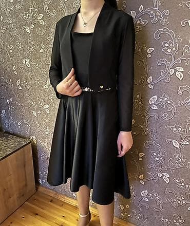 Костюмы: Qadınlar üçün zərif qara dəst - Tərkib: midi ətəkli don və qısa — 2