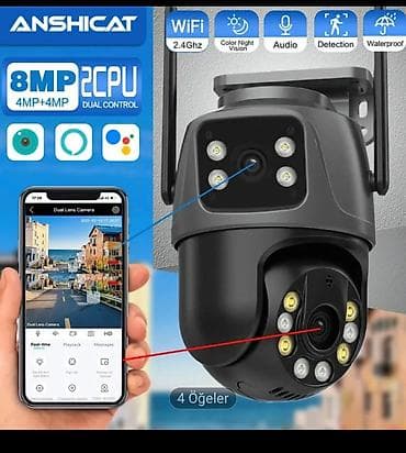 videomuşahidə: ANSHiCAT Wi‑Fi IP təhlükəsizlik kamerası – iki linzalı, 8MP (4MP + — 1