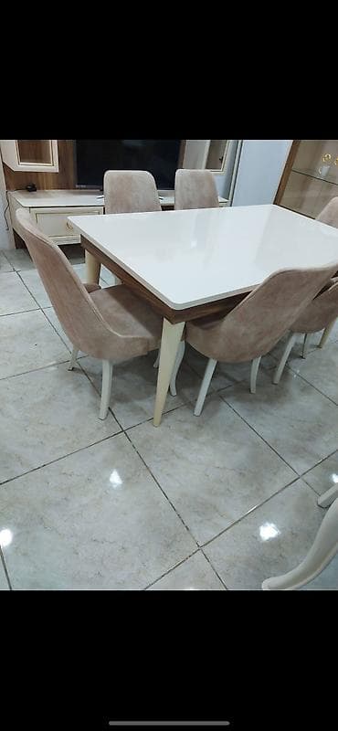 yumru masalar: Qonaq otağı üçün, Açılan, Dördbucaq masa, 6 stul — 4