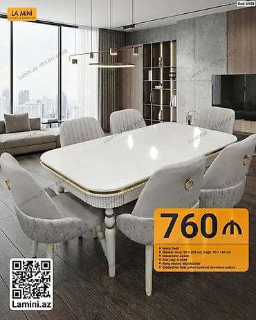 balkon stul: Masa dəsti – kod: 6908 - Açıq ölçü: 90 × 200 sm - Bağlı ölçü: 90 × — 1