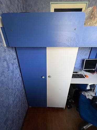 Uşaq/yeni yetmə otağı üçün mavi-ağ modular dəst: - İki mərtəbəli loft