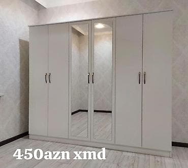 seyif qapi: Altı qapılı paltar dolabı - Rəng: açıq boz/ağ ton - Ön panel: 2 — 1